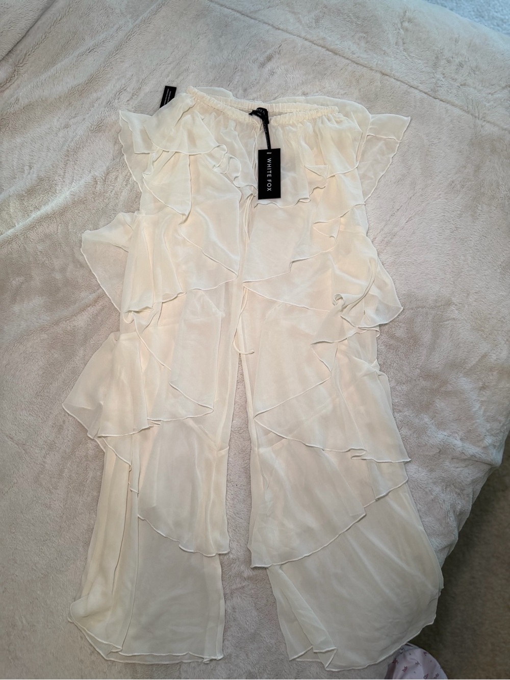 WHITE FOX Cream Ruffled Wide-Leg Pants